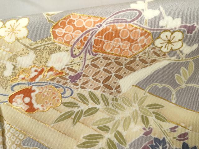 平和屋着物●訪問着 駒刺繍 吉祥花筏文 金彩 嘘つき襦袢 正絹 逸品 AABL4109cs