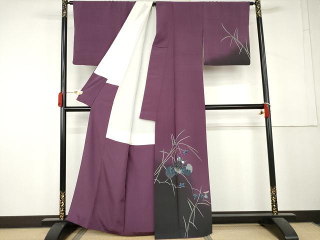 平和屋着物●染色作家 草野一騎 訪問着 手描き 南天蔦の葉文 暈し染め 正絹 逸品 AABL4122cs