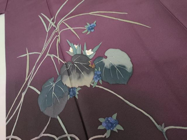 平和屋着物●染色作家 草野一騎 訪問着 手描き 南天蔦の葉文 暈し染め 正絹 逸品 AABL4122cs