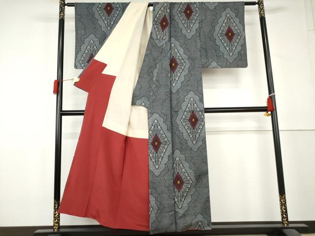 平和屋着物●本場大島紬 割込み絣 花菱文 正絹 逸品 AABL4125cs