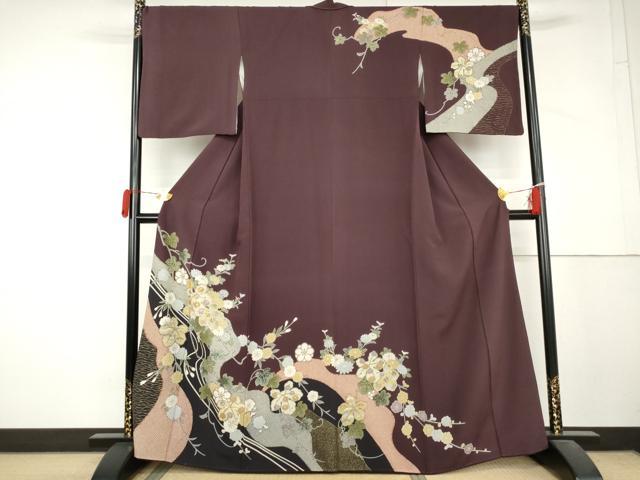 平和屋着物●訪問着 友禅 駒刺繍 花蔦の葉文 金彩 正絹 逸品 AABL4134cs