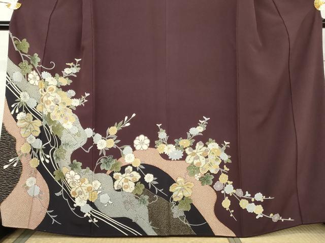 平和屋着物●訪問着 友禅 駒刺繍 花蔦の葉文 金彩 正絹 逸品 AABL4134cs