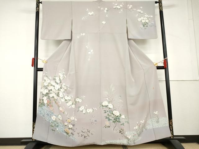 平和屋着物●熊野桂堂 友禅 蝋纈染 訪問着 流水枝花文 暈し染め 正絹 逸品 AABL4138cs