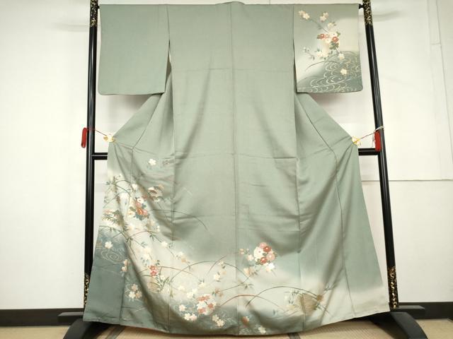 平和屋着物●訪問着 駒刺繍 流水雪輪花文 暈し染め 金彩 金通し地 正絹 逸品 AABL4140cs