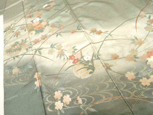 平和屋着物●訪問着 駒刺繍 流水雪輪花文 暈し染め 金彩 金通し地 正絹 逸品 AABL4140cs