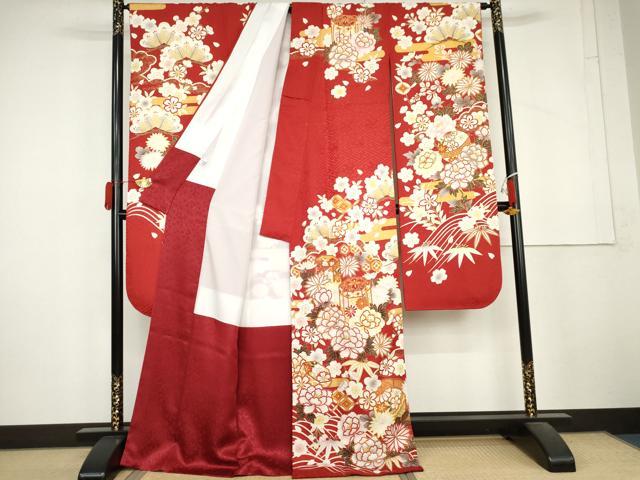 平和屋着物●豪華振袖 刺繍 貝桶吉祥草花文 金糸 金彩 ロング丈 正絹 逸品 AABL4141cs