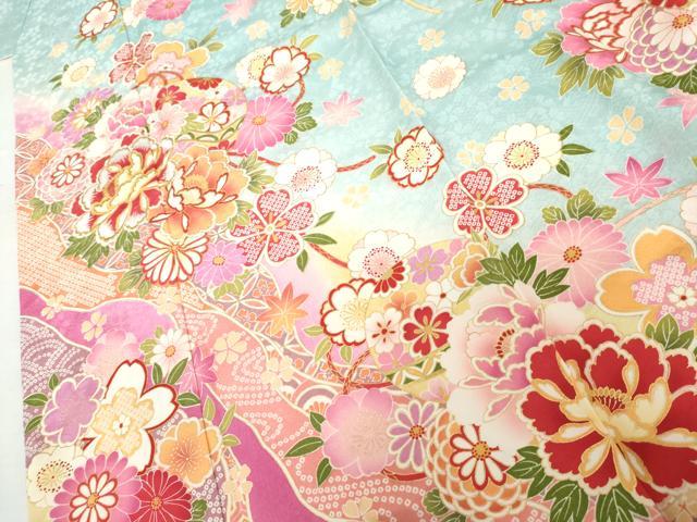 平和屋着物●豪華振袖 刺繍 花毬文 暈し染め 金糸 金彩 正絹 逸品 AABL4143cs