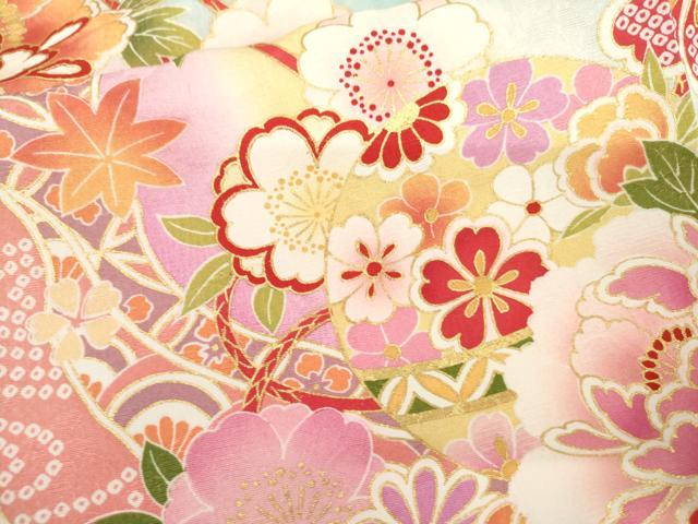 平和屋着物●豪華振袖 刺繍 花毬文 暈し染め 金糸 金彩 正絹 逸品 AABL4143cs