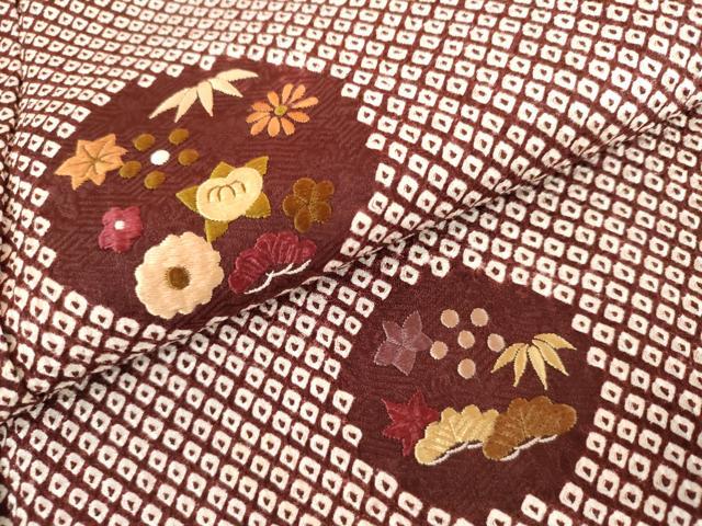 平和屋着物●訪問着 総絞り 刺繍 松竹梅丸文 正絹 逸品 AABL4145cs