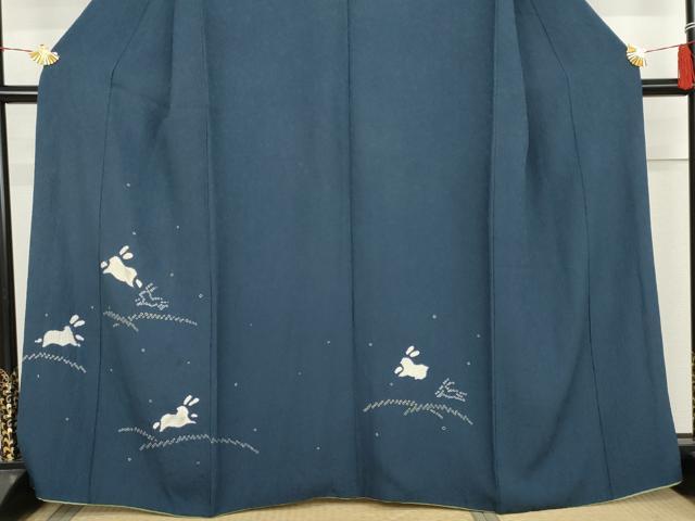 平和屋着物●訪問着 絞り 刺繍 芝に跳び兎 正絹 逸品 AABL4148cs