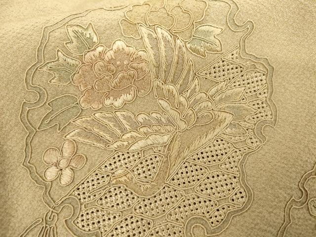 平和屋着物●中国三大刺繍 スワトウ刺繍 汕頭刺繍 総刺繍 訪問着 几帳雪輪飛鶴草花文 正絹 逸品 AABL4152cs
