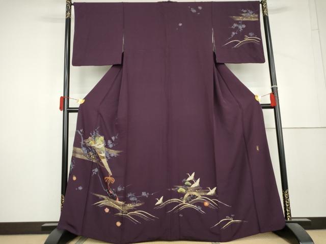 平和屋着物●中国三大刺繍 相良刺繍 総刺繍 訪問着 作家物 立波飛鶴梅松文 金糸 正絹 逸品 AABL4157cs