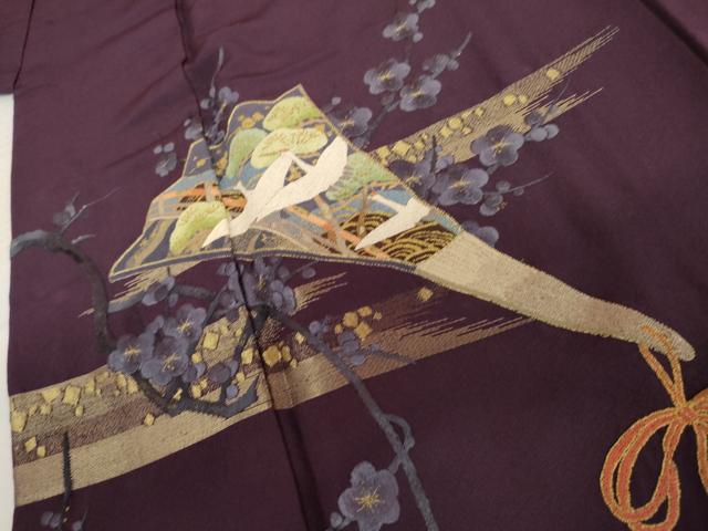 平和屋着物●中国三大刺繍 相良刺繍 総刺繍 訪問着 作家物 立波飛鶴梅松文 金糸 正絹 逸品 AABL4157cs