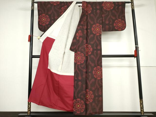 平和屋着物●本場大島紬 割込み絣 孔雀羽舞花文 正絹 逸品 AABL4164cs