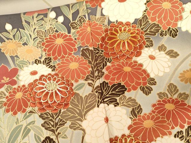 平和屋着物●英王室献上友禅作家 木下勝功 訪問着 駒刺繍 枝花文 暈し染め 金糸 金彩 正絹 逸品 AABL4167cs