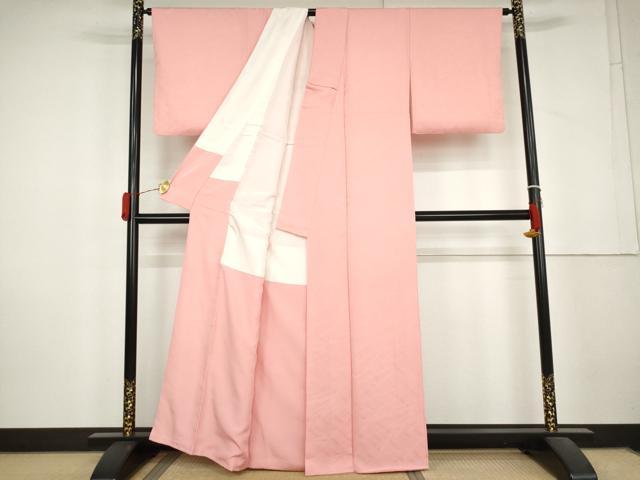 平和屋着物●上質な色無地 霞地紋 紅梅色 正絹 逸品 AABL4170cs