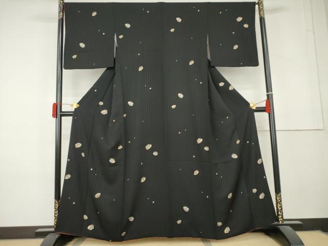 平和屋着物●上質な小紋 ぽっくり下駄 黒地 金彩 正絹 逸品 AABL4172cs
