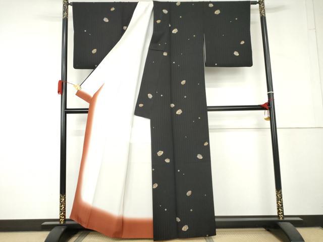平和屋着物●上質な小紋 ぽっくり下駄 黒地 金彩 正絹 逸品 AABL4172cs