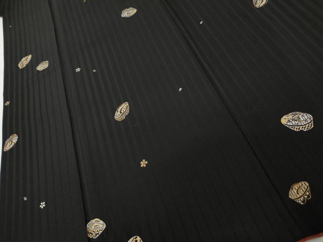 平和屋着物●上質な小紋 ぽっくり下駄 黒地 金彩 正絹 逸品 AABL4172cs