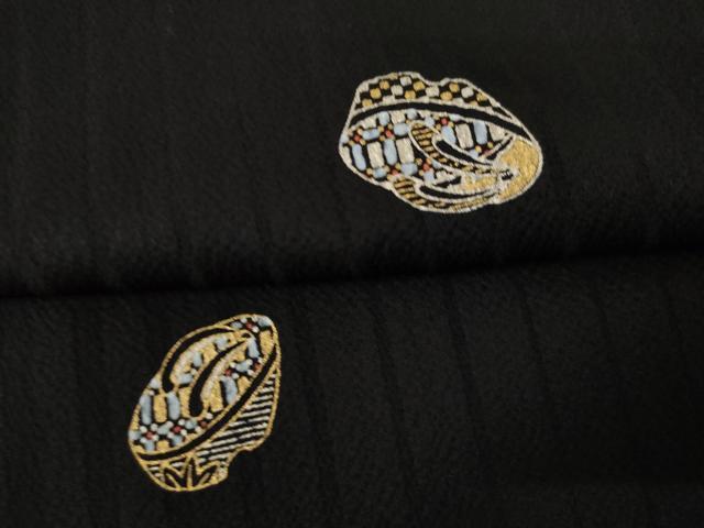 平和屋着物●上質な小紋 ぽっくり下駄 黒地 金彩 正絹 逸品 AABL4172cs