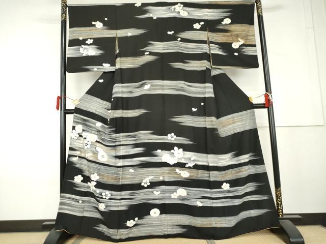 平和屋着物●訪問着 舞花文 黒地 金彩 正絹 逸品 AABL4191cs