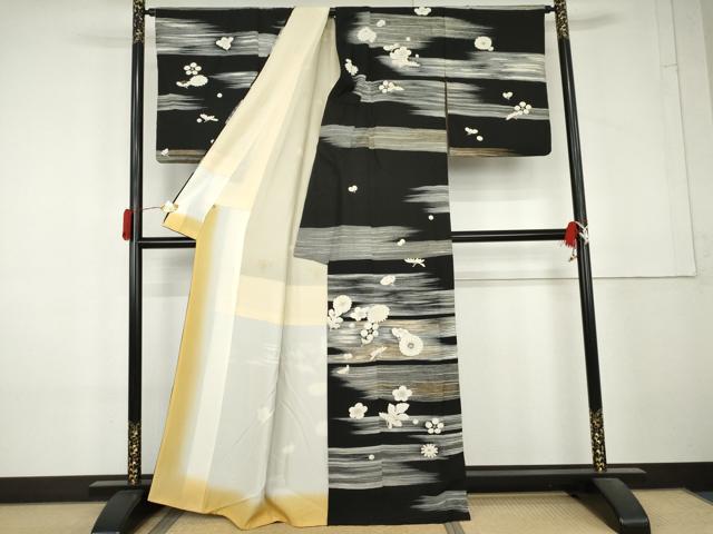 平和屋着物●訪問着 舞花文 黒地 金彩 正絹 逸品 AABL4191cs