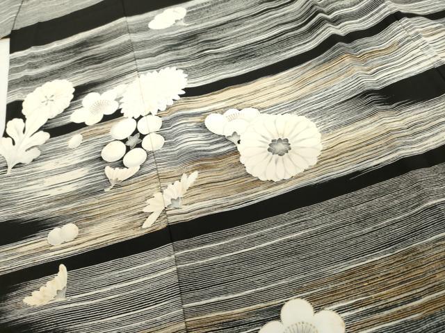 平和屋着物●訪問着 舞花文 黒地 金彩 正絹 逸品 AABL4191cs