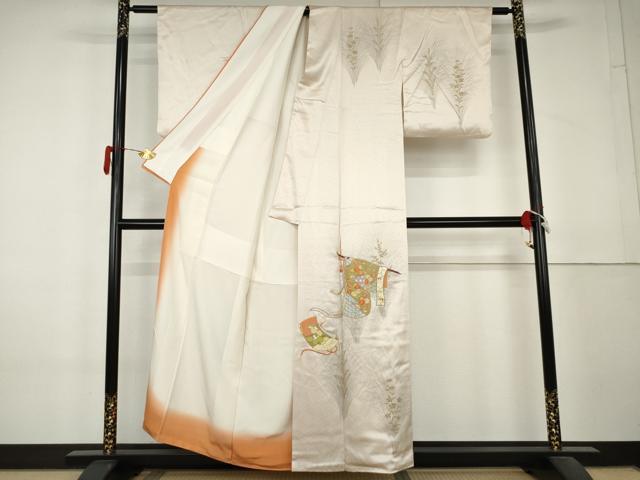 平和屋着物●訪問着 刺繍 誰が袖花文 金糸 金彩 正絹 逸品 AABL4207cs