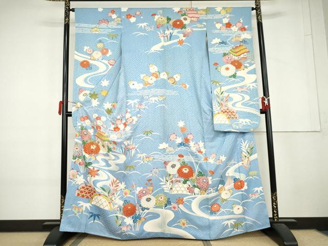 平和屋着物●豪華振袖 駒刺繍 流水風景草花文 金彩 正絹 逸品 AABL4210cs