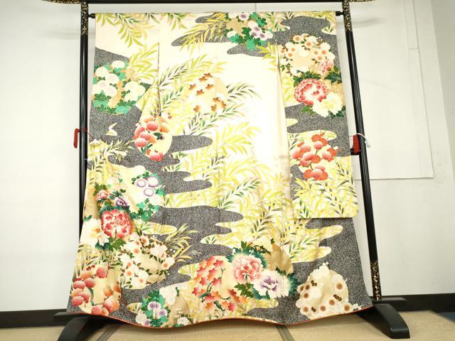 平和屋着物●豪華振袖 駒刺繍 花丸文 たたき染め 正絹 逸品 AABL4211cs