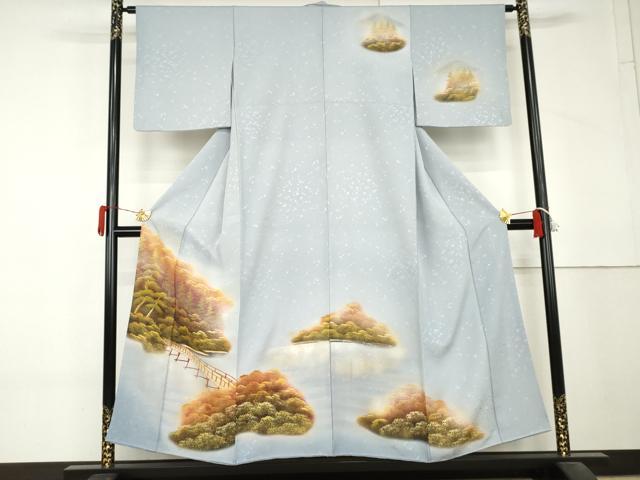 平和屋着物●訪問着 渡り橋風景樹林文 暈し染め 金彩 正絹 逸品 AABL4217cs
