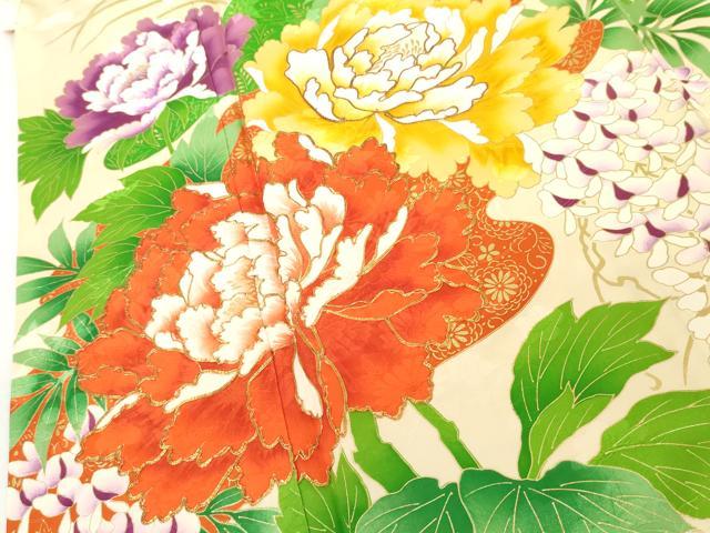 平和屋着物●豪華振袖 駒刺繍 枝花文 金彩 正絹 逸品 AABL4225cs