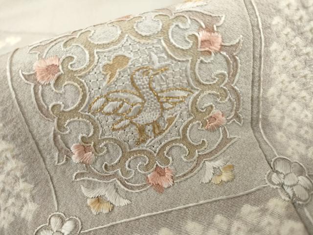 平和屋着物●中国三大刺繍 汕頭刺繍 スワトウ刺繍 相良刺繍 総刺繍 訪問着 絞り 格子花鳥文 金糸 正絹 逸品 AABL4228cs