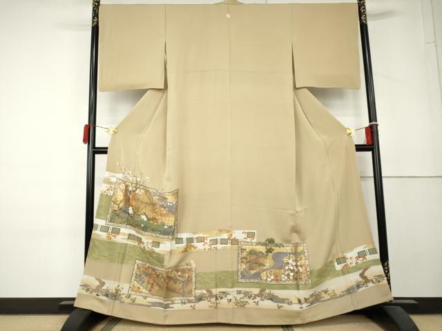 平和屋着物●中国三大刺繍 スワトウ刺繍 汕頭刺繍 色留袖 花鳥風景文 金彩 正絹 逸品 AABL4234cs
