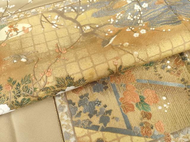 平和屋着物●中国三大刺繍 スワトウ刺繍 汕頭刺繍 色留袖 花鳥風景文 金彩 正絹 逸品 AABL4234cs