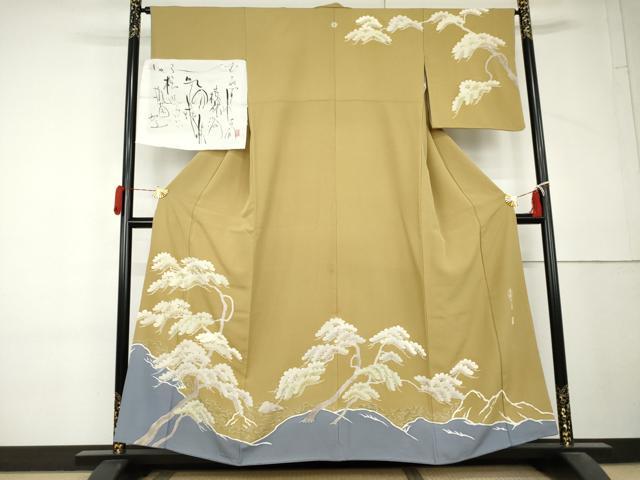 平和屋着物●洛楽人工房 枝松文 (玉蟲染) 訪問着 くにかねや 丹後ちりめん 反端付き 正絹 逸品 AABL4240cs