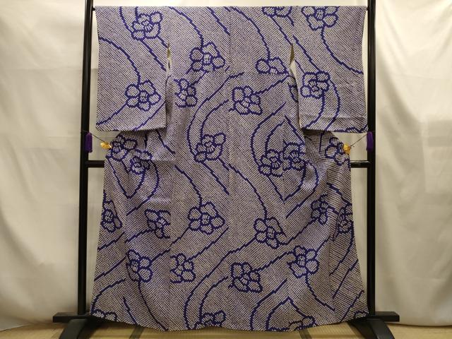 平和屋着物■大変加工の良い総絞り小紋 流水花文 正絹 逸品 AABL4244sx