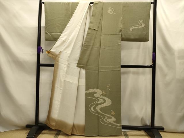 平和屋着物■中国三大刺繍 汕頭刺繍 スワトウ刺繍 訪問着 絞り 流水花鏡裏文 金糸 正絹 逸品 AABL4252sx