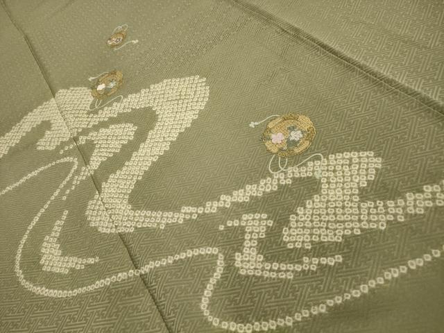 平和屋着物■中国三大刺繍 汕頭刺繍 スワトウ刺繍 訪問着 絞り 流水花鏡裏文 金糸 正絹 逸品 AABL4252sx