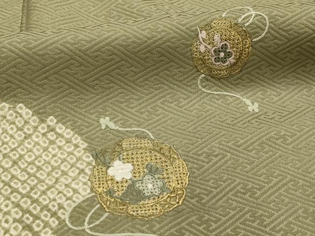 平和屋着物■中国三大刺繍 汕頭刺繍 スワトウ刺繍 訪問着 絞り 流水花鏡裏文 金糸 正絹 逸品 AABL4252sx