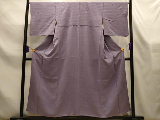 平和屋着物■上質な色無地 横段花地紋 鳩羽色 正絹 逸品 AABL4253sx