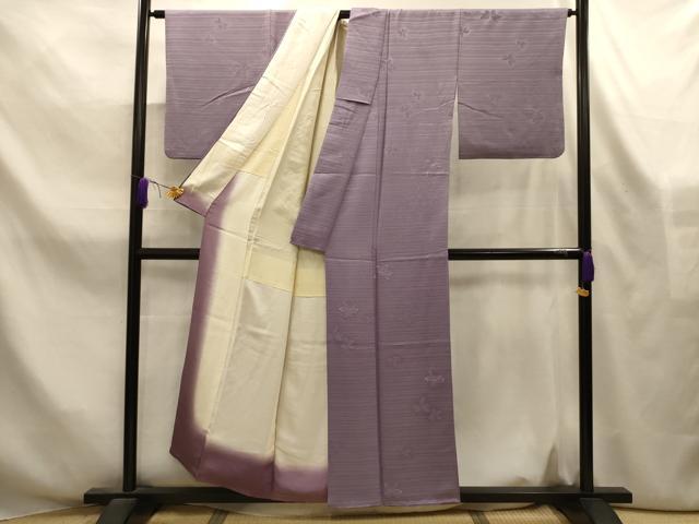 平和屋着物■上質な色無地 横段花地紋 鳩羽色 正絹 逸品 AABL4253sx