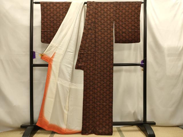 平和屋着物■上質な小紋 菊青海波 黒地 正絹 逸品 AABL4277sx