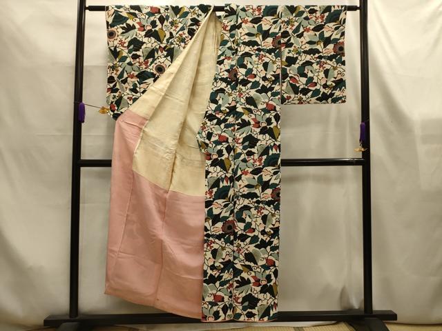 平和屋着物■上質な小紋 草花文 金彩 正絹 逸品 AABL4290sx