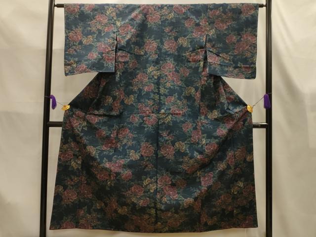 平和屋着物■上質な紬 草花文 正絹 逸品 AABL4301sx