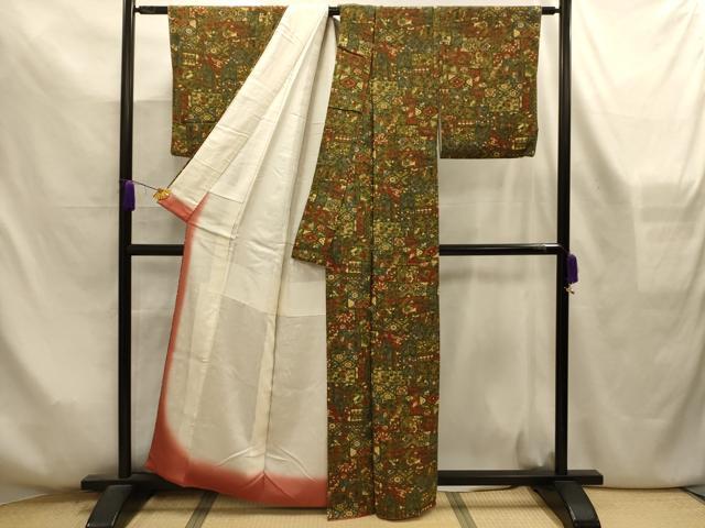 平和屋着物■上質な小紋 花鳥更紗文 鬼しぼ縮緬 正絹 逸品 AABL4331sx