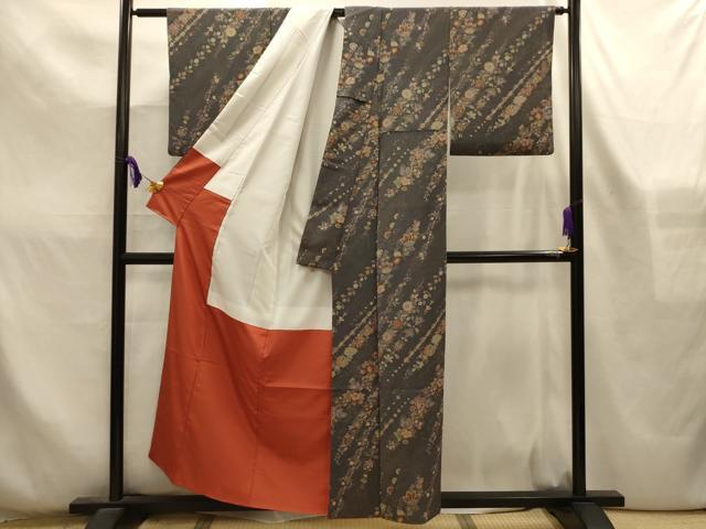 平和屋着物■小紋 更紗花文 鬼しぼ縮緬 洗える着物 AABL4337sx