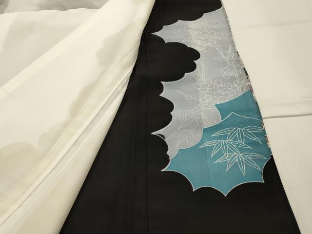 平和屋着物■黒留袖 刺繍 松竹梅花鳥文 金銀糸 銀彩 洗える着物 AABL4347sx