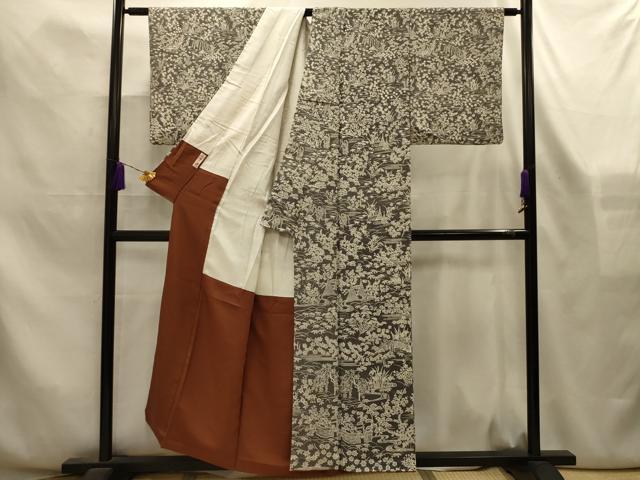 平和屋着物■江戸小紋 松竹梅風景文 正絹 逸品 AABL4358sx