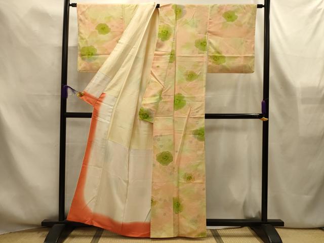 平和屋着物■上質な小紋 草花文 地紋起こし 暈し染め 正絹 逸品 AABL4361sx